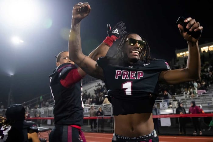 St. Joseph's Prep senior Omillio Agard celebrates during the PIAA Class 6A football championship win over North Allegheny on Dec. 9.